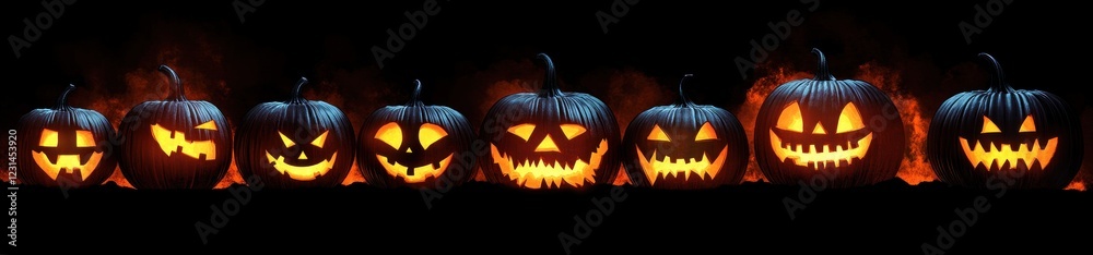 Halloween Pumpkin Lanterns Carved Faces Spooky Seamless Pattern Illustration Halloween Pumpkin Lanterns Carved Faces Spooky Seamless Pattern Illustration