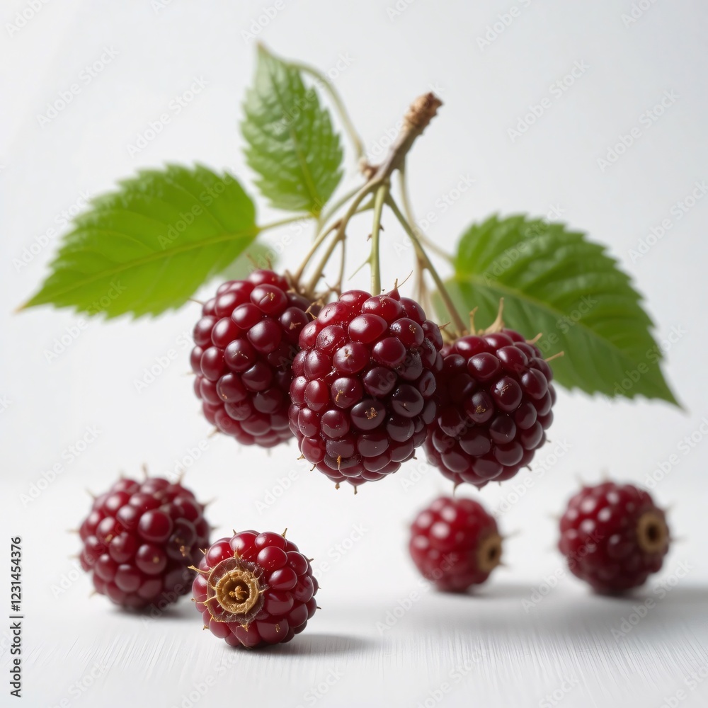floating a Mulberry , A Stunning Shot by a Pro Photographer on a Minimalist White Background floating a Mulberry , A Stunning Shot by a Pro Photographer on a Minimalist White Background