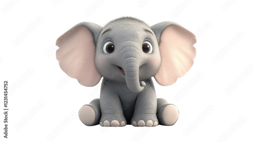 Cute cartoon elephant sitting happily with big ears and a joyful expression in a playful environment