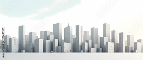 Minimalistic cityscape with rectangular buildings and simple lines, flat design style
