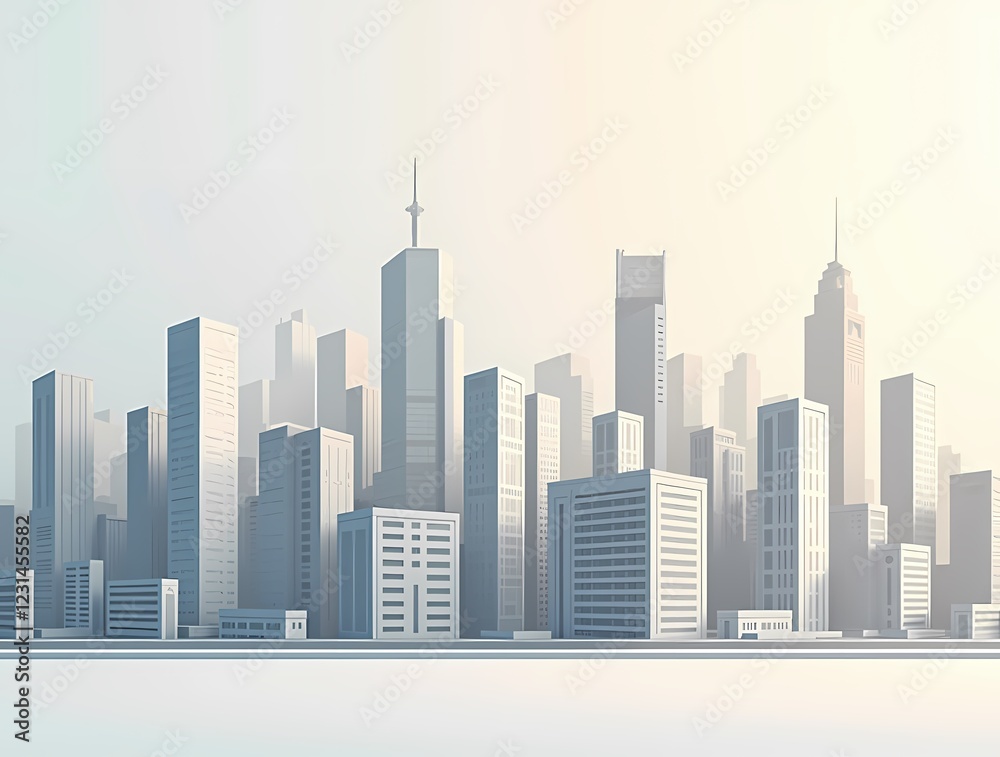 Fototapeta premium Minimalistic cityscape with rectangular buildings and simple lines, flat design style