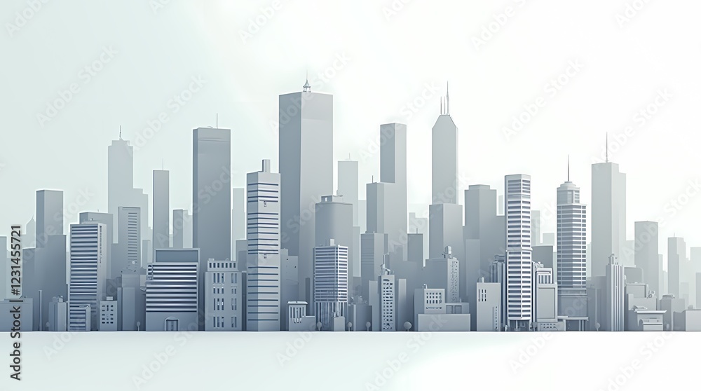 Fototapeta premium Minimalistic cityscape with rectangular buildings and simple lines, flat design style