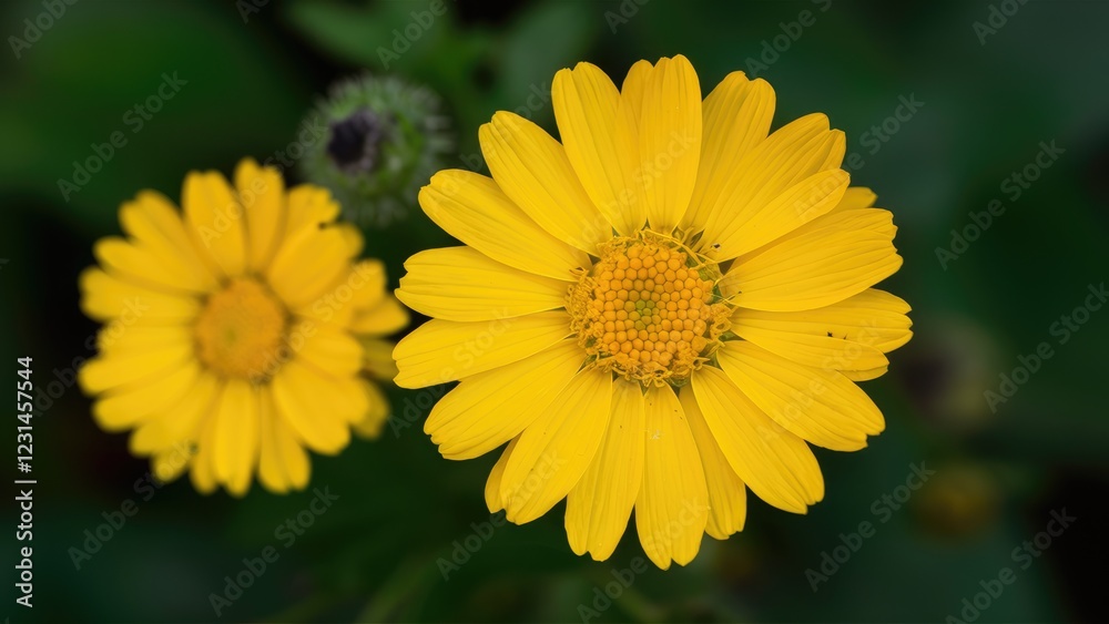 Yellow chamomile heliopsis flowers in full bloom with vibrant yellow petals surrounded by lush green foliage in a tranquil garden setting Yellow chamomile heliopsis flowers in full bloom with vibrant yellow petals surrounded by lush green foliage in a tranquil garden setting