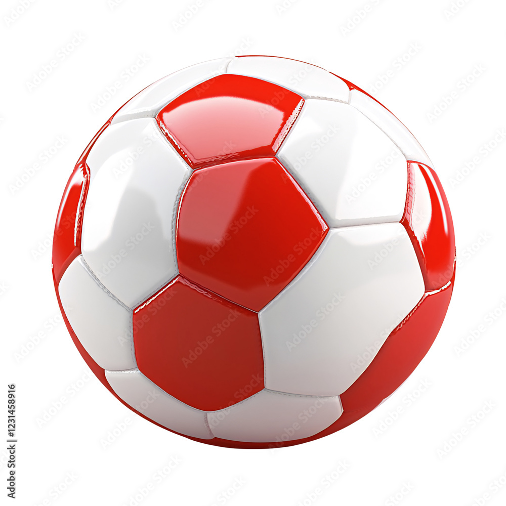 Fototapeta premium Red and white soccer ball, close-up view, sports theme, isolated background, ideal for websites