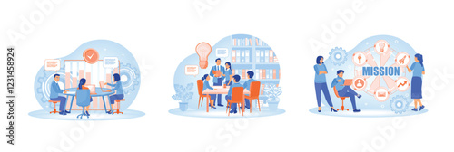 Team collaborating towards mission planning and strategy development in modern workspace.