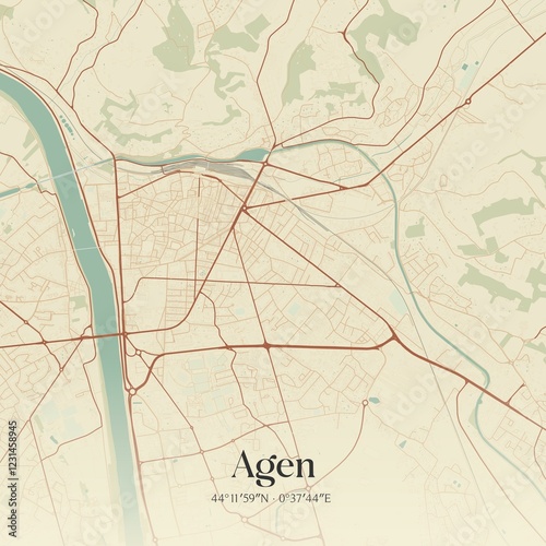 Fototapeta Naklejka Na Ścianę i Meble -  Retro map of Agen, Nouvelle-Aquitaine, France. Vintage street map.