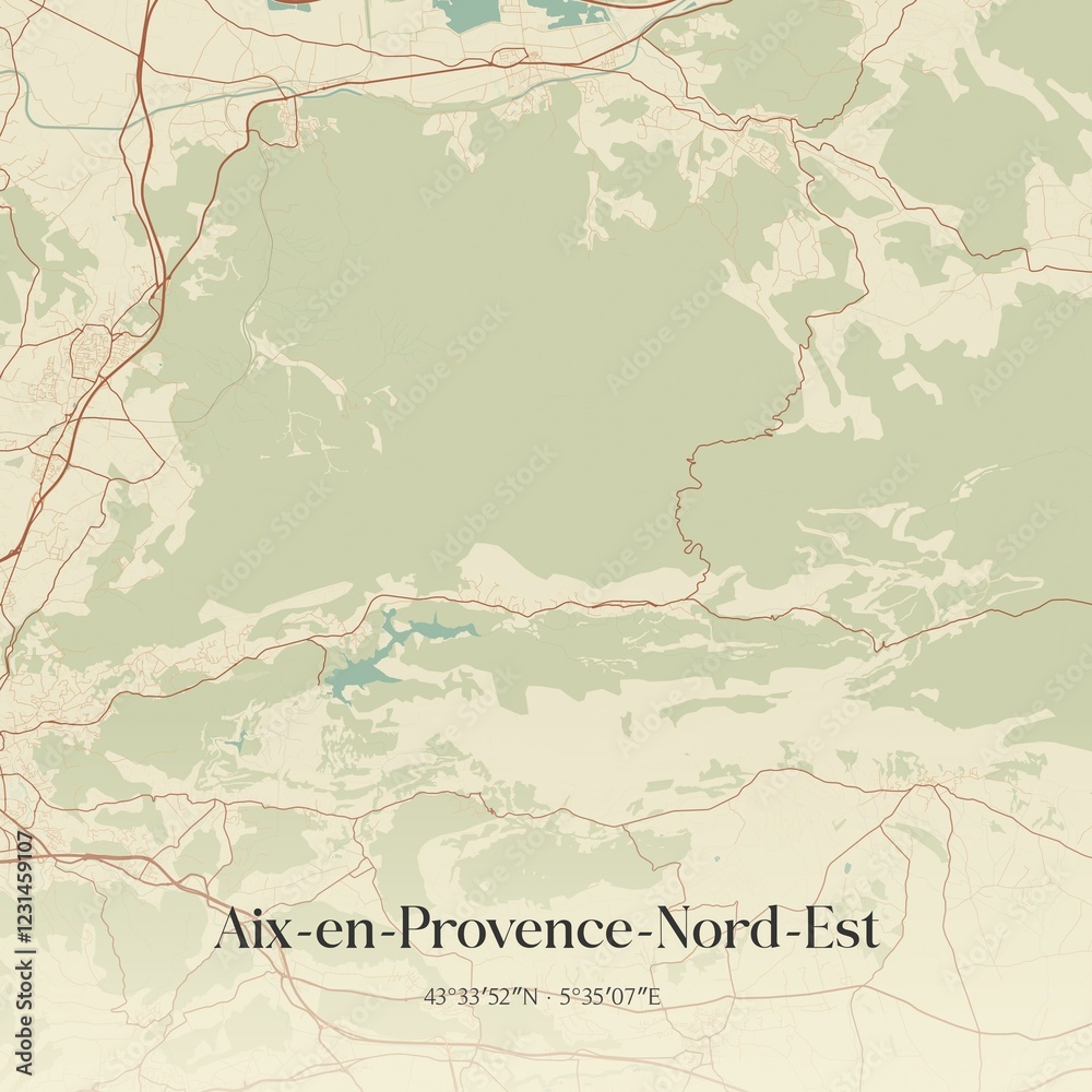 Fototapeta premium Retro map of Aix-en-Provence-Nord-Est, Provence-Alpes-C�te d'Azur, France. Vintage street map.