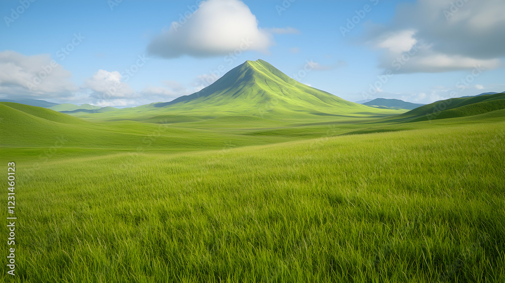 Lush green field, majestic peak, sunny day, background hills, nature wallpaper Lush green field, majestic peak, sunny day, background hills, nature wallpaper