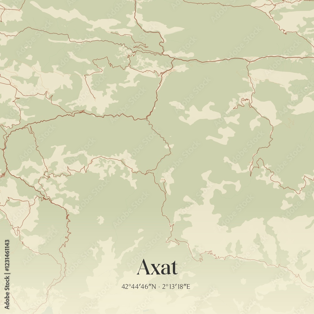 Obraz premium Retro map of Axat, Occitanie, France. Vintage street map.