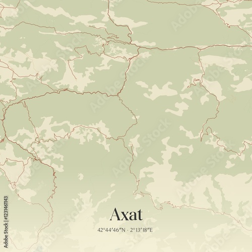 Retro map of Axat, Occitanie, France. Vintage street map. photo