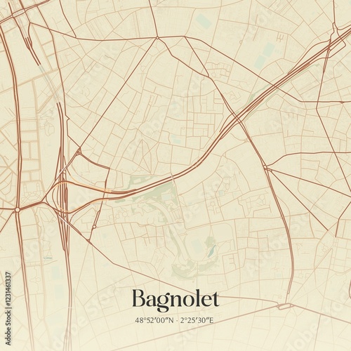 Retro map of Bagnolet, �le-de-France, France. Vintage street map. photo