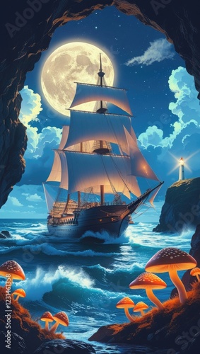 Pirate ship in the sea.