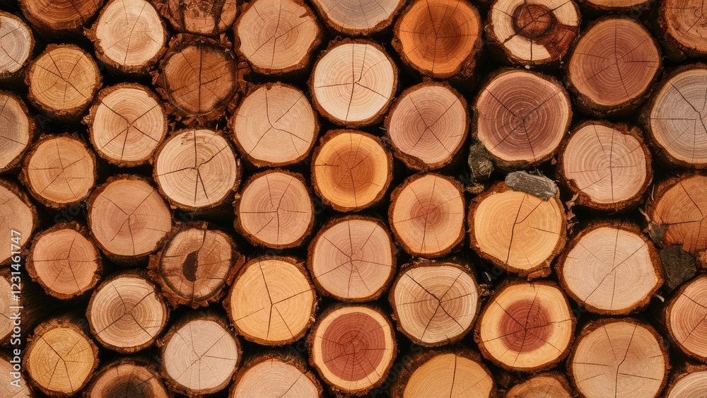 Circular cross-sections of cut timber stacked together showcasing warm browns and tans with intricate tree rings patterns, set against a dark background. Circular cross-sections of cut timber stacked together showcasing warm browns and tans with intricate tree rings patterns, set against a dark background.