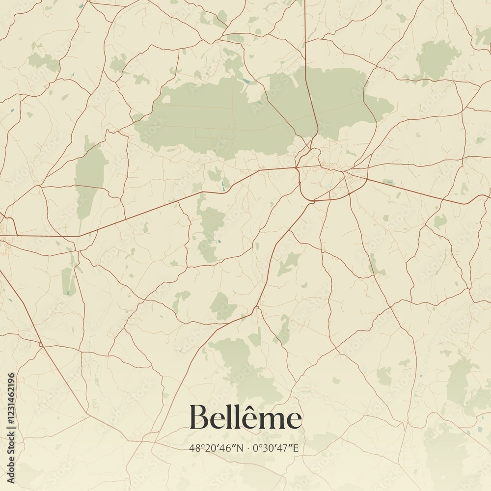 Obraz premium Retro map of Bell�me, Normandie, France. Vintage street map.