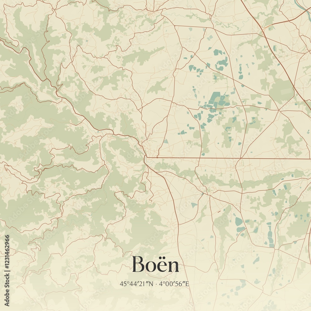 Naklejka premium Retro map of Bo�n, Auvergne-Rh�ne-Alpes, France. Vintage street map.