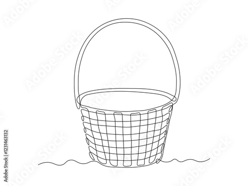 Abstract wicker empty basket, wicker rods, pannier. continuous single one line art hand drawing sketch logo