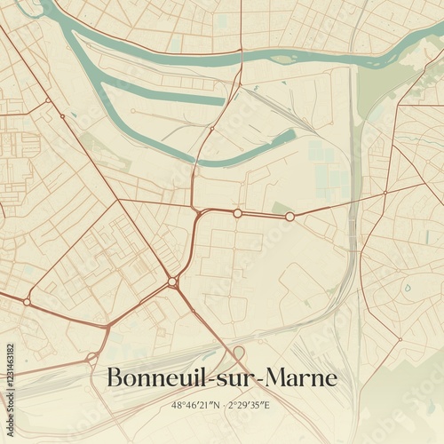Fototapeta Naklejka Na Ścianę i Meble -  Retro map of Bonneuil-sur-Marne, �le-de-France, France. Vintage street map.