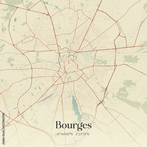 Foto Retro map of Bourges, Centre-Val de Loire, France