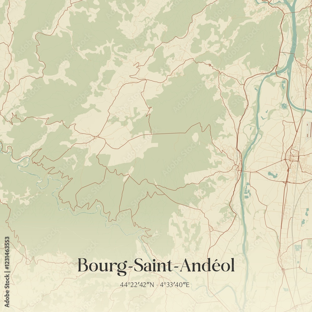 Fototapeta premium Retro map of Bourg-Saint-And�ol, Auvergne-Rh�ne-Alpes, France. Vintage street map.
