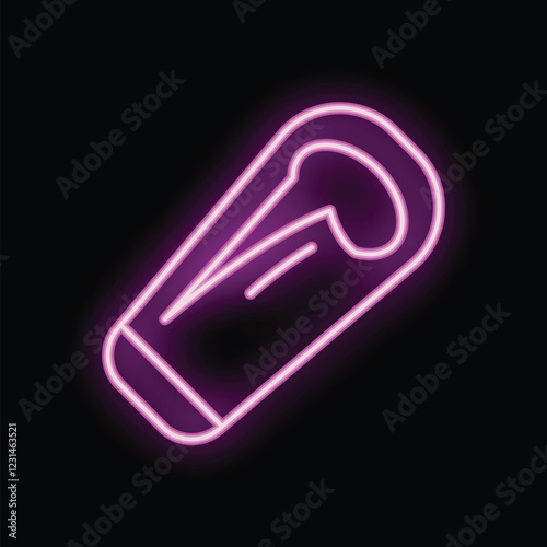 Neon pink sleeping bag glowing on a black background, perfect for representing camping or outdoor adventures