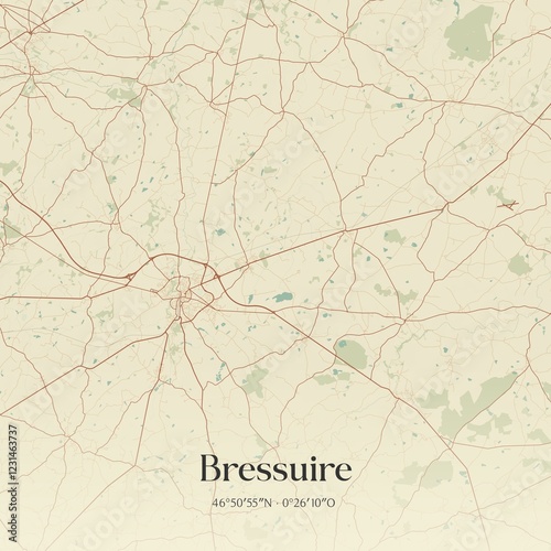 Retro map of Bressuire, Nouvelle-Aquitaine, France. Vintage street map.
