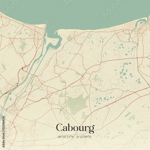 Obraz na płótnie Retro map of Cabourg, Normandie, France. Vintage street map. w salonie