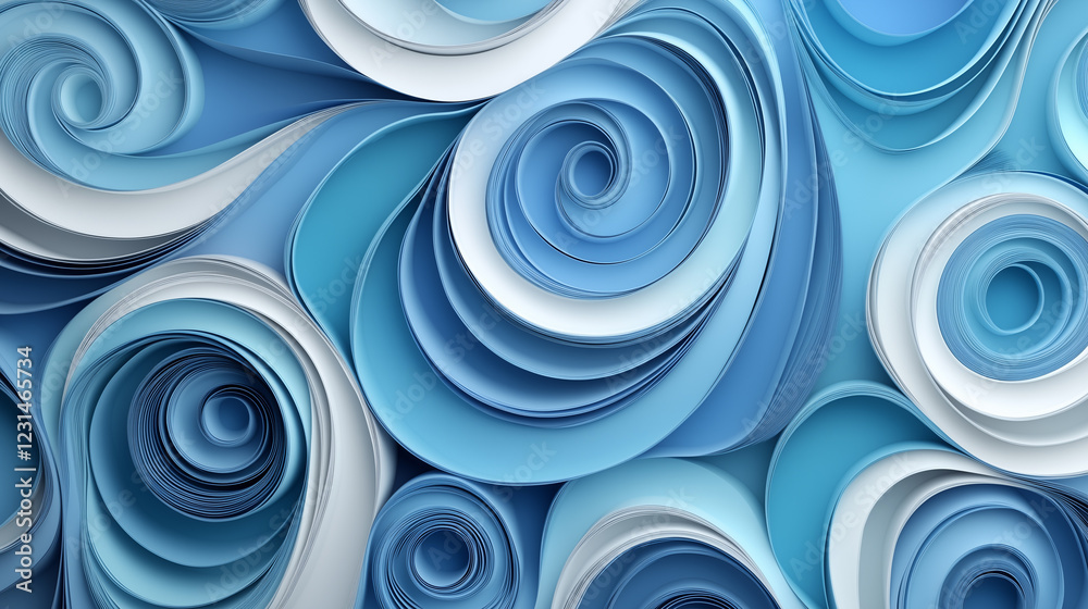 Paper spirals. Twisted patterns imitating rolled paper strips, paper cut out effect Paper spirals. Twisted patterns imitating rolled paper strips, paper cut out effect