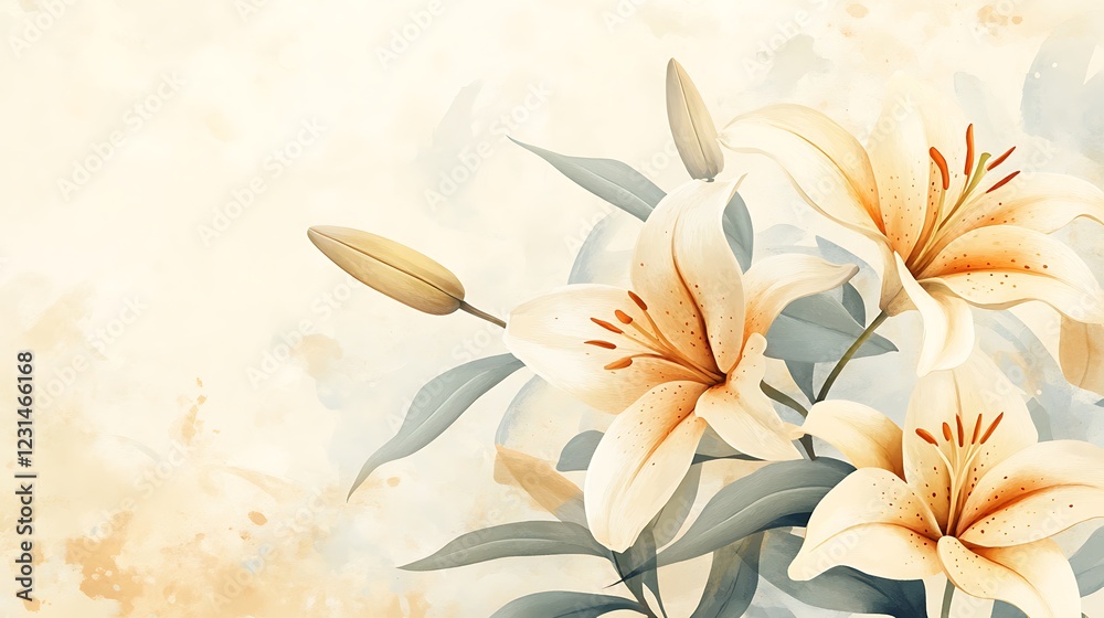 Obraz premium Lilies illustration with soft, painted background for art