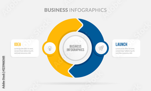 Clean and modern business infographic featuring a two step circular process, Idea and Launch. Ideal for business strategy, project planning, and startup workflows.