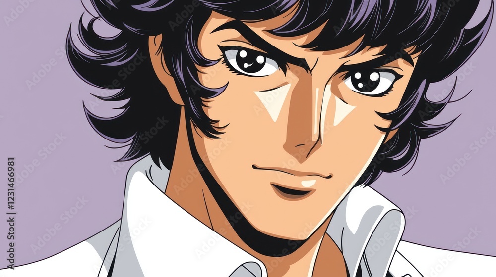 Anime male portrait, close-up, smirk, stylish hair, purple background, profile picture Anime male portrait, close-up, smirk, stylish hair, purple background, profile picture