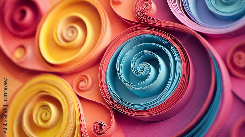 Paper spirals. Twisted patterns imitating rolled paper strips, paper cut out effect