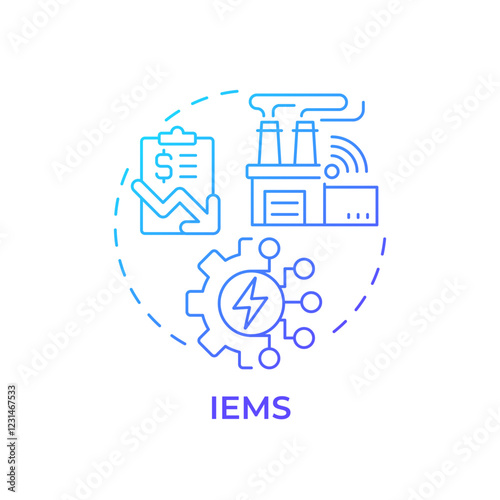 IEMS blue gradient concept icon. Industrial energy management. Factory electrification. Round shape line illustration. Abstract idea. Graphic design. Easy to use in infographic, presentation