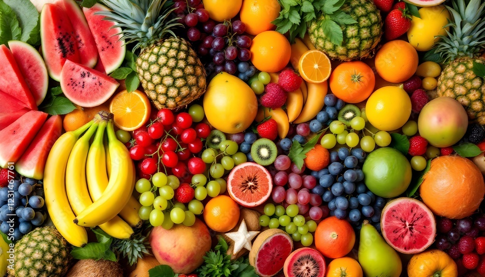 Assortment of fresh organic fruits and vegetables in rainbow colors Assortment of fresh organic fruits and vegetables in rainbow colors
