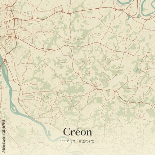 Retro map of Cr�on, Nouvelle-Aquitaine, France. Vintage street map.