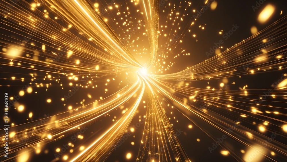 Obraz premium A burst of abstract, golden light streaks across a dark background.