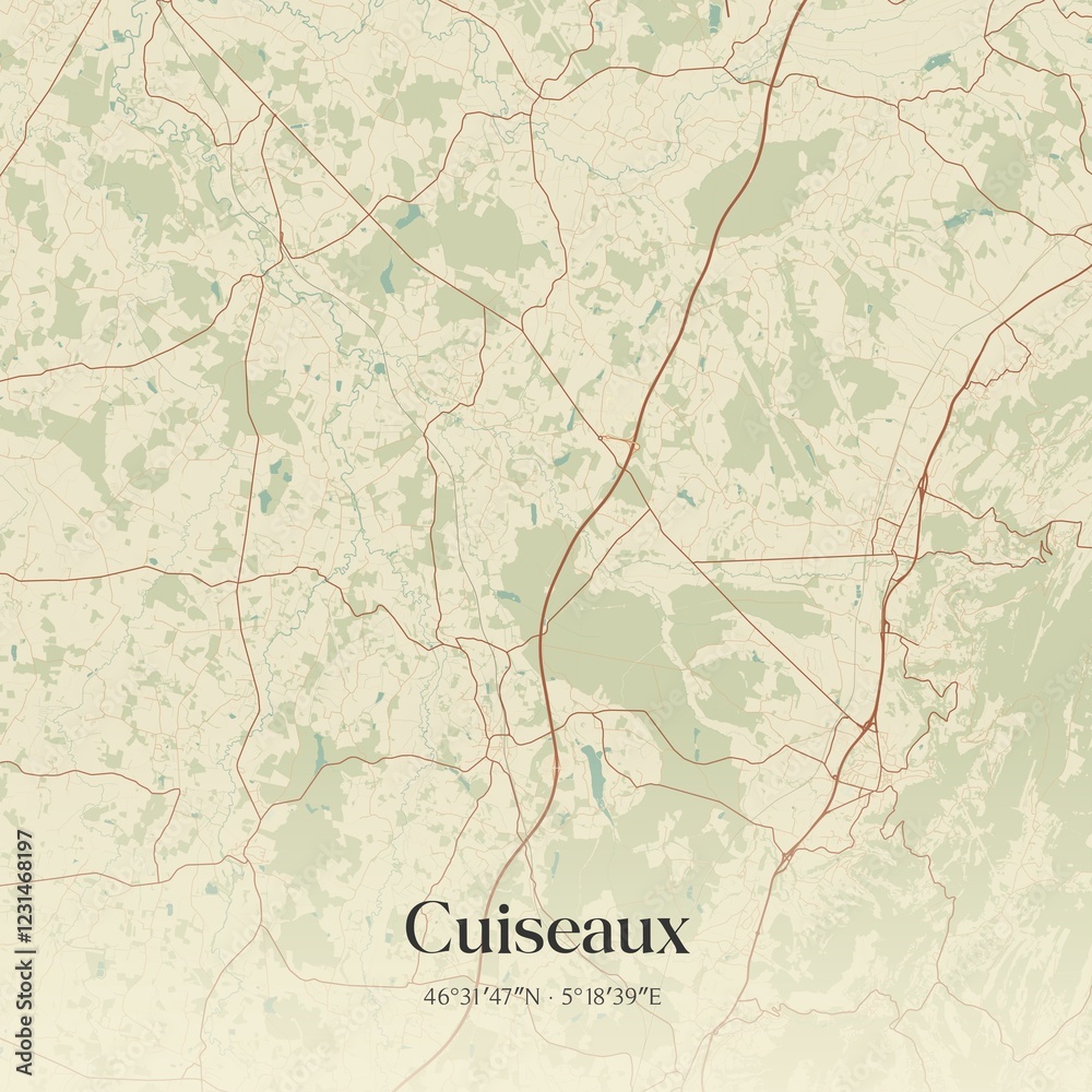 Obraz premium Retro map of Cuiseaux, Bourgogne-Franche-Comt�, France. Vintage street map.