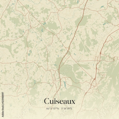 Retro map of Cuiseaux, Bourgogne-Franche-Comt�, France. Vintage street map. photo