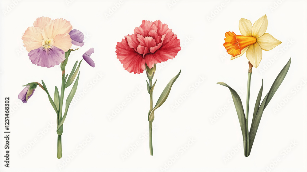 Fototapeta premium flower clipart set with a variety of blooms representing spring, summer, autumn, and winter, beautifully arranged on a transparent background,
