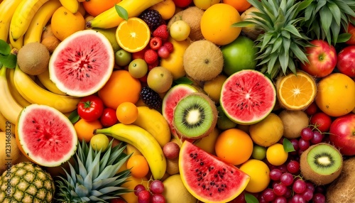Assortment of fresh organic fruits and vegetables in rainbow colors