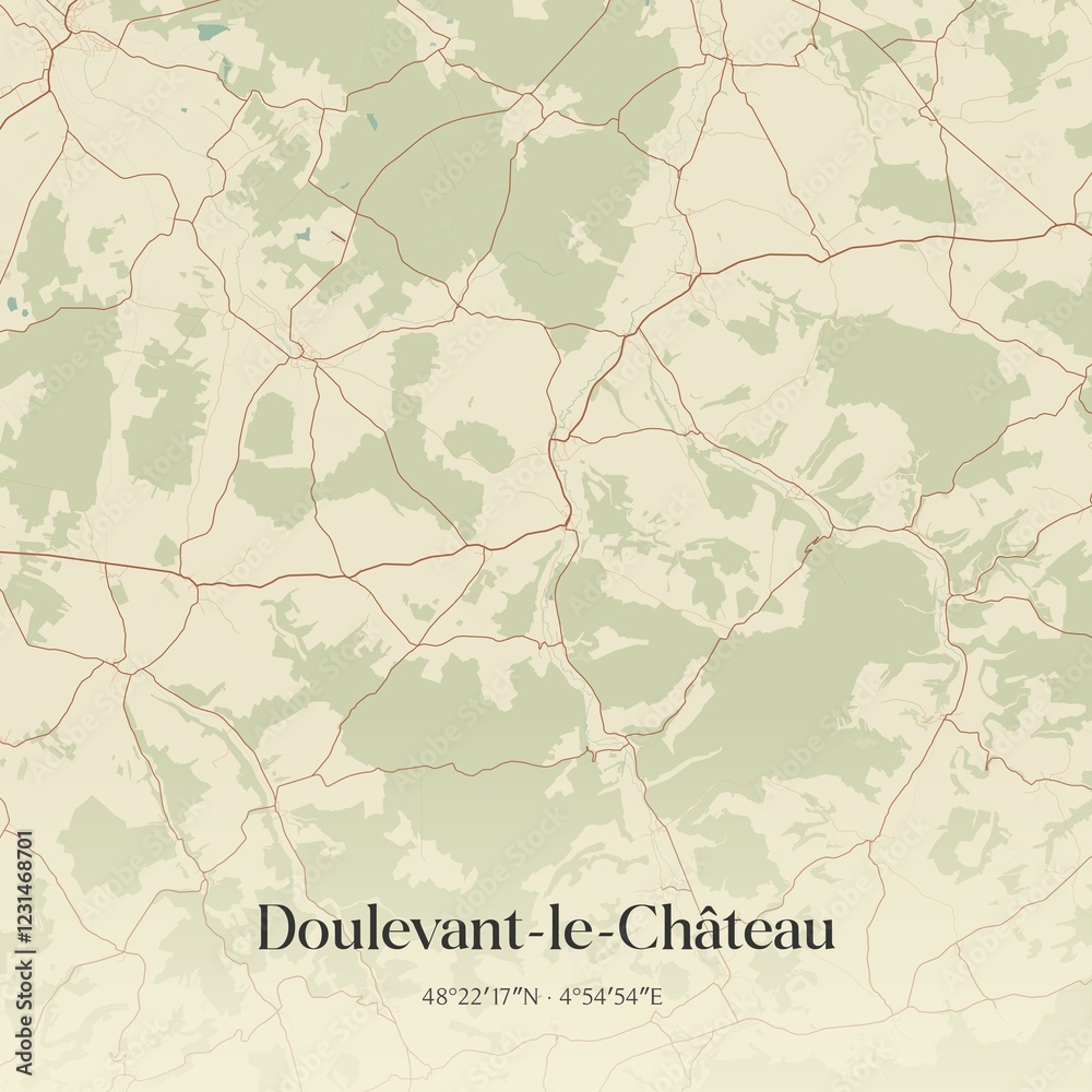 Fototapeta premium Retro map of Doulevant-le-Ch�teau, Grand Est, France. Vintage street map.