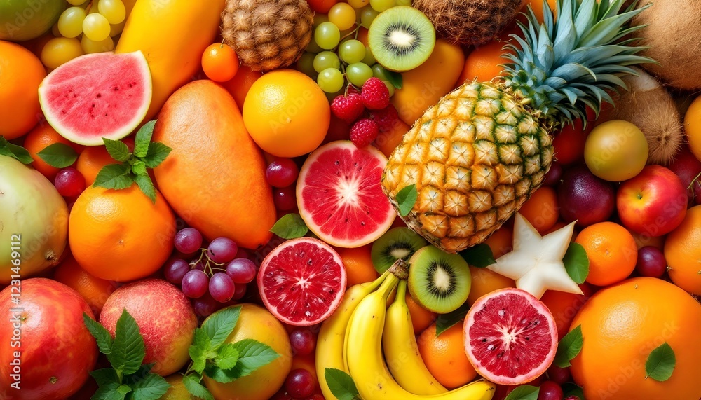 Assortment of fresh organic fruits and vegetables in rainbow colors Assortment of fresh organic fruits and vegetables in rainbow colors