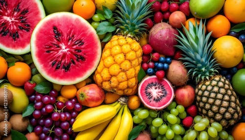 Assortment of fresh organic fruits and vegetables in rainbow colors
