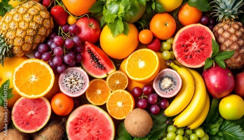 Assortment of fresh organic fruits and vegetables in rainbow colors