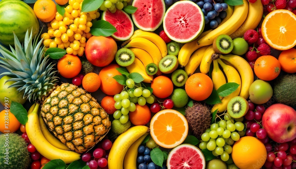 Assortment of fresh organic fruits and vegetables in rainbow colors Assortment of fresh organic fruits and vegetables in rainbow colors