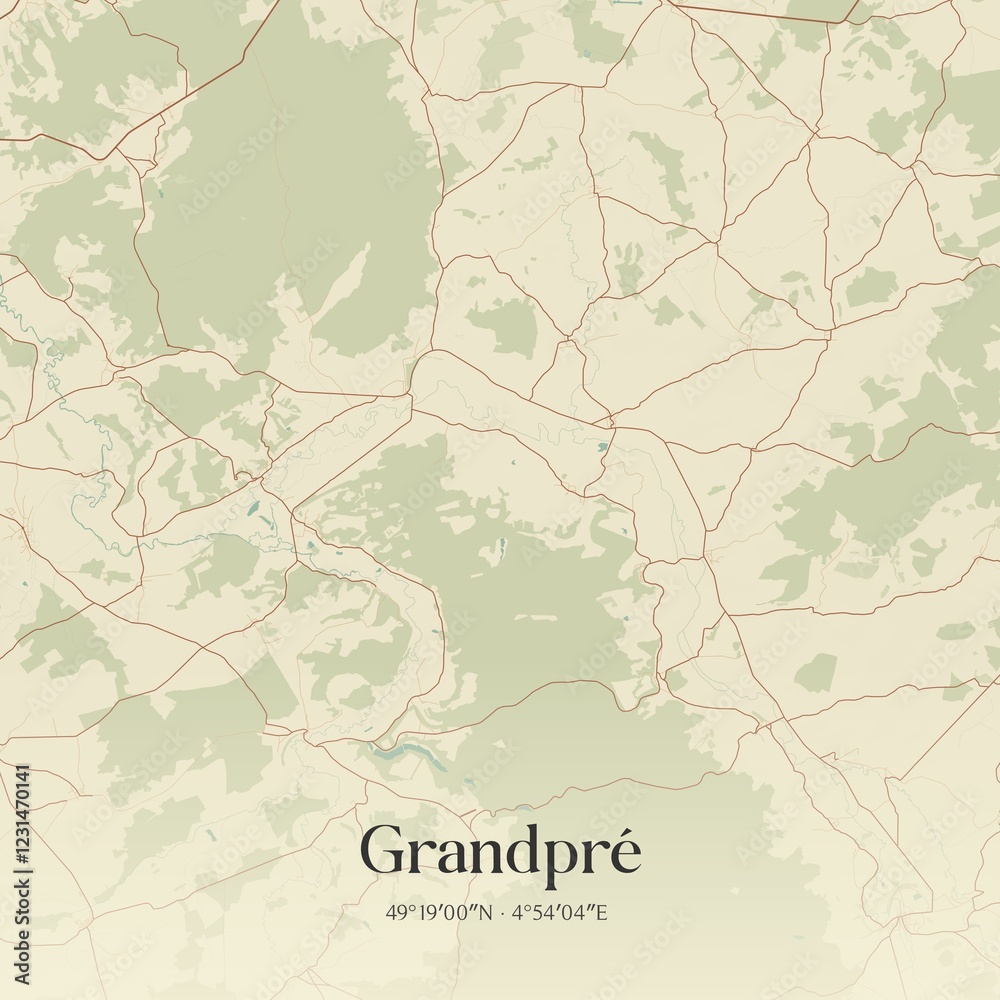 Fototapeta premium Retro map of Grandpr�, Grand Est, France. Vintage street map.