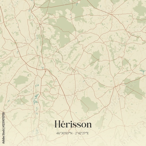 Retro map of H�risson, Auvergne-Rh�ne-Alpes, France. Vintage street map. photo