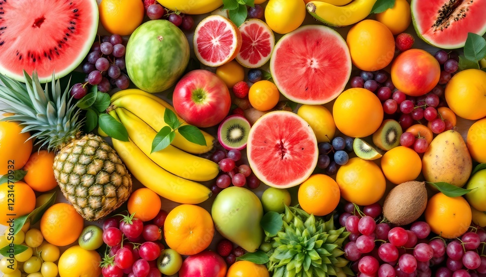 Assortment of fresh organic fruits and vegetables in rainbow colors Assortment of fresh organic fruits and vegetables in rainbow colors