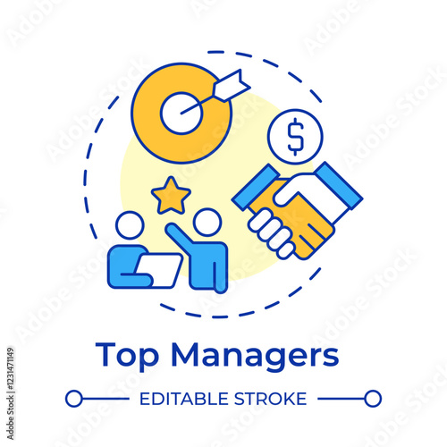 Top managers multi color concept icon. Highest level of leadership within organization. Company CEO. Round shape line illustration. Abstract idea. Graphic design. Easy to use in presentation
