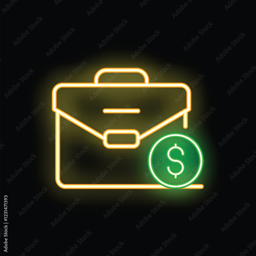 Neon sign depicting a briefcase with a dollar sign, symbolizing financial success and wealth management Neon sign depicting a briefcase with a dollar sign, symbolizing financial success and wealth management