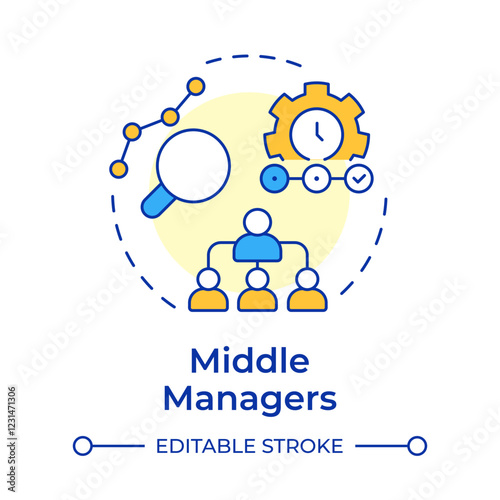 Middle managers multi color concept icon. Bridge between top and frontline in organization. Corporate role. Round shape line illustration. Abstract idea. Graphic design. Easy to use in booklet